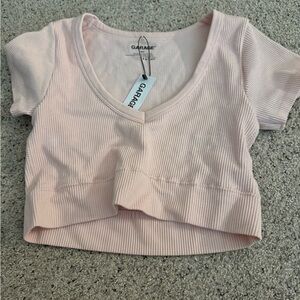 Garage Pink Ribbed Crop T-Shirt